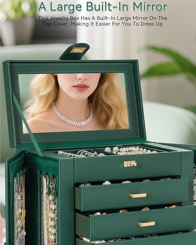 AKOZLIN 360° Rotating Jewelry Box 6-Tier Organizer Functional Jewelry Storage Case for Women Girls Ring Necklace Earring Bracelet Holder with Mirror-CubbioJoy