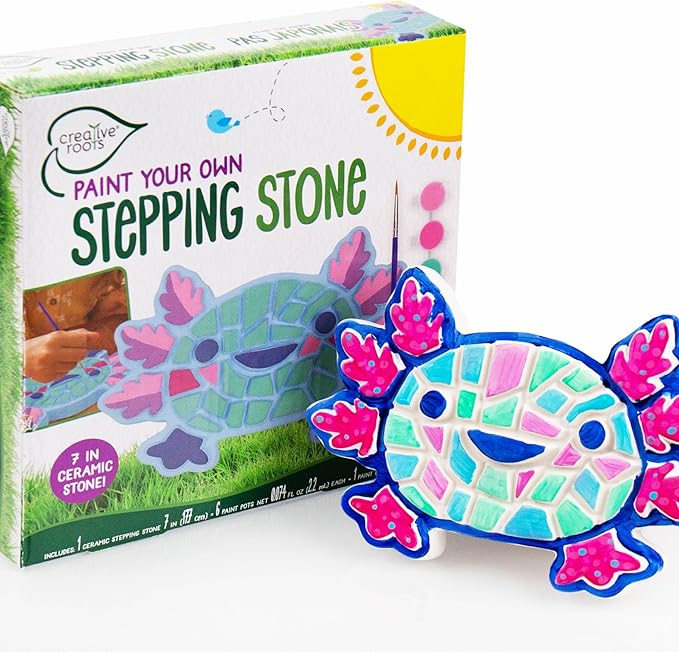 Creative Roots Axolotl Stepping Stone Kit, 7-Inch Paintable Ceramic Stepping Stone, Includes 6 Acrylic Paints, Kids Crafts, Ages 8+-CubbioJoy