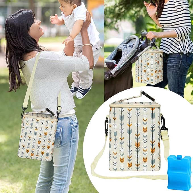Breastmilk Cooler Bag with Ice Pack Fits 4 Baby Bottles Up to 9 Ounce Insulated Baby Bottle Bag Breast Milk Cooler on The Go with Strap Baby Bottle Cooler Bag for Nursing Mom Daycare or Travel-CubbioJoy