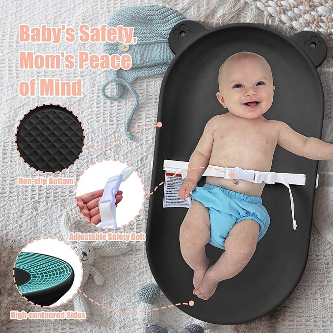 Changing Pad, Wipeable Diaper Changing Pad with Safety Belt for Changing Table, Nursery, Dresser, EVA Non-Slip Baby Changing Table Pad, Black-CubbioJoy