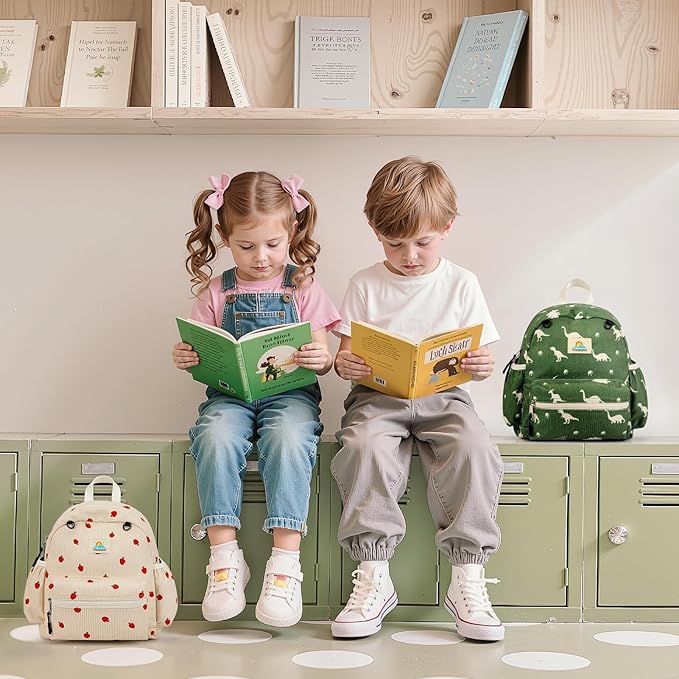 Corduroy Toddler Backpack for Girls 2-4: Kids backpack for Boys Girls - 12 inch Preschool Kindergarten Backpacks - Strawberry-CubbioJoy