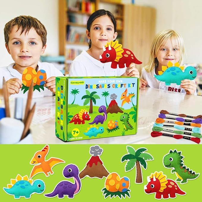 CiyvoLyeen Dinosaur Sewing Kit Dinosaur Felt Animal DIY Crafts for Girls and Boys Educational Sewing for Kids Art Craft Kits for Beginners-CubbioJoy