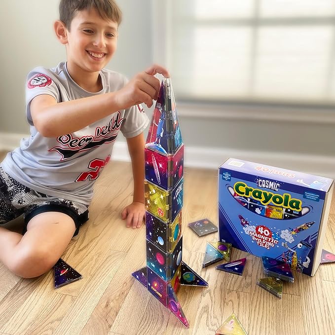 CreateOn Crayola Cosmic Magnetic Tiles, Building Set for Kids, Magnetic Building Toys for Kids, STEM Learning Toys for Boys and Girls Ages 3 and Up, 40-Piece Set (Cosmic)-CubbioJoy