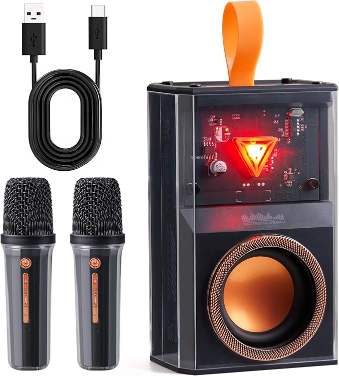 Karaoke Machine for Kids & Adults, Portable Bluetooth Mini Karaoke Speaker with 2 Wireless Microphone and Lights, Birthday Gifts for Girls & Boys, Toys for Girls, Family Home Party (Black)-CubbioJoy