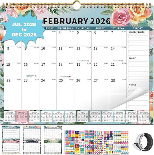 2025-2026Calendar, 18 Month Wall Calendar 2025-2026 Hanging Spiral Bound Magnetic Fridge Desk Calendars 15" x 12", Jul 2025 - Dec 2026, A- Small Rainbow-CubbioJoy