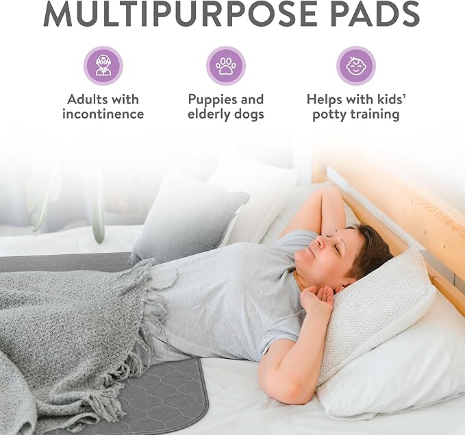 Inspire Underpads | Stain Hiding Gray Reusable Incontinence Bed Pads | Waterproof Mattress Pad | for Adults Babies and Dogs (34 X 52 - 1 Pack)-CubbioJoy