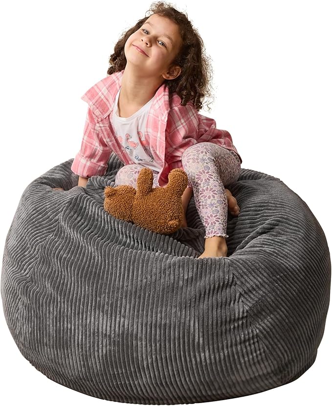 Bean Bag Chairs Teardrop Bean Bag Chair Beanbag Chair with Memory Foam Filled Machine Washable Cover for Living Room, Bedroom (Small,Grey)-CubbioJoy