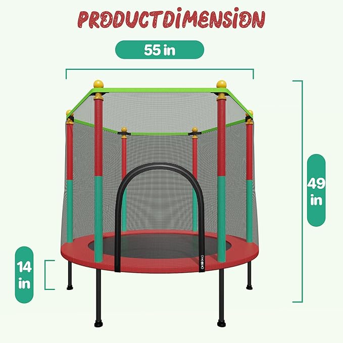 55IN Trampoline for Kids - Indoor/Outdoor Play with Enclosure Net - Easy to Assemble Recreational Trampoline - Red-CubbioJoy