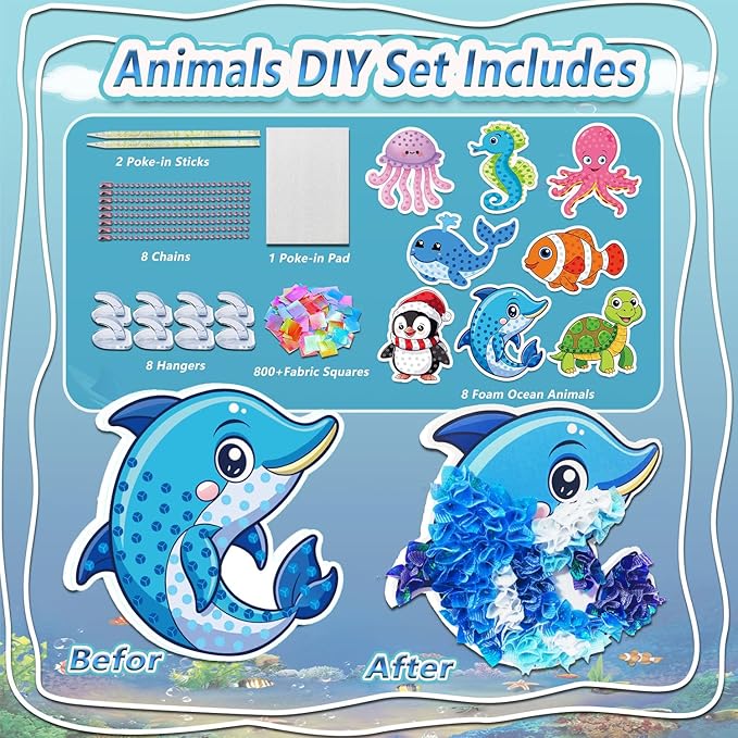 JRD&BS WINL Magical Ocean Animal Poke Art - Dolphin, Jellyfish, Seahorse, Turtle, Octopus | No-Mess Craft Kit for Kids 4-9 | Marine Biology Learning Toy | Creative Gift for Preschoolers-CubbioJoy