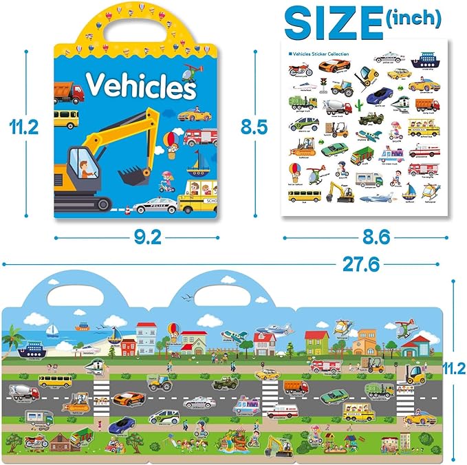 3 Sets Sticker Books for Toddlers 2-4 Years, Reusable Stickers Books for Toddlers 1-3, Travel Toys for Kids 1-3, Airplane Travel Essentials for Kids-CubbioJoy
