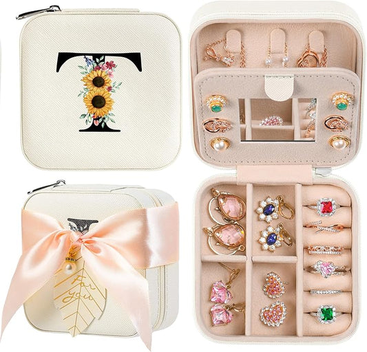 AYGXU Travel Jewelry Box for Women and Girls - Small Case With Initial A-Z - Teacher Gifts-CubbioJoy