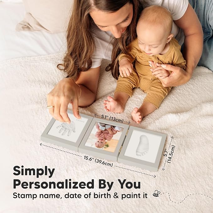 Baby Shower Gifts for Boys, Girls - Baby Hand and Footprint Kit, Newborn Handprint Kit, Keepsake Photo Frame, Nursery Picture Frame, Gender-Neutral Newborn Keepsake Gifts (Cloud Gray)-CubbioJoy