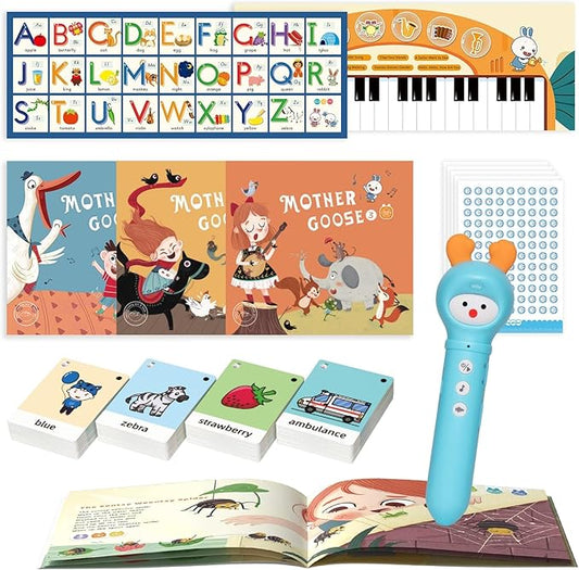 alilo Talking Pen Books Sets for Toddlers 2-6, Kids Learning Electronic Toys, Early Educational Gifts for Boys Girls, with 3 Interactive Audio Sound Books, 100 Talking Flash Cards, Alphabet-CubbioJoy
