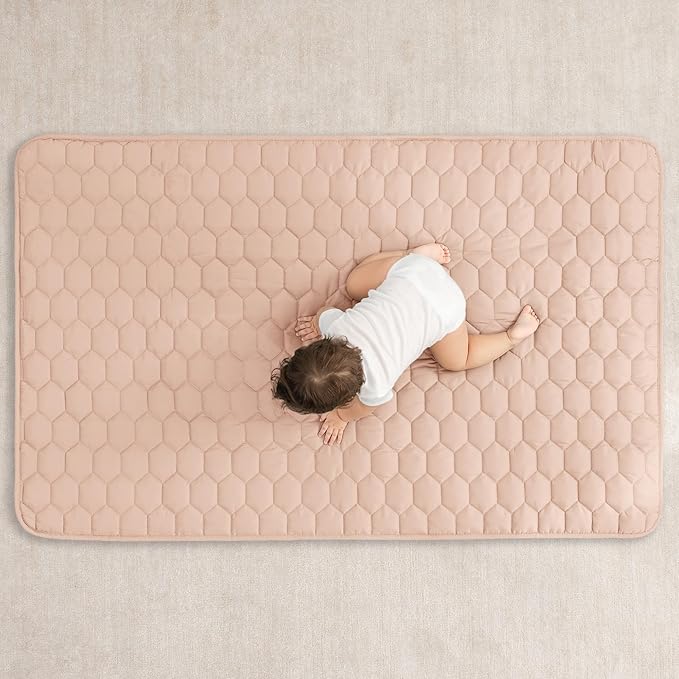 Comfy Cubs Rectangle Kids Play Mat - Small 36 x 60 inches Soft Quilted Baby Floor Mat with Non-Slip Bottom - Plush Design for Toddlers' Playtime and Relaxation - Comfortable and Durable - Blush-CubbioJoy