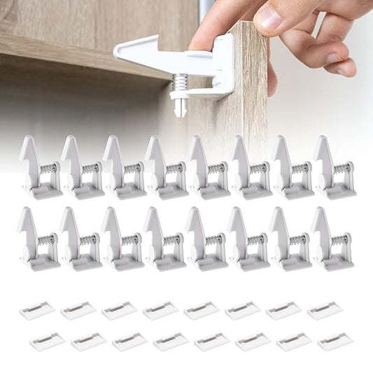 Inaya 16-Pack Cabinet Locks, Child Safety Latches - Baby Proofing Cabinets and Drawer Locks - 3M Adhesive - No Drilling & No Tools Required - Child Proof Your Home-CubbioJoy