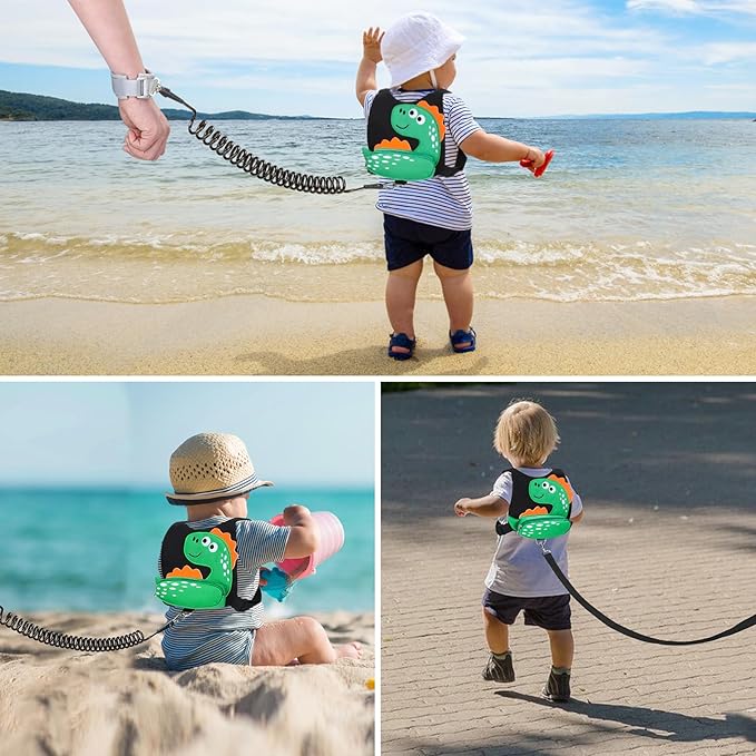 Accmor Toddler Harness Leash + Anti Lost Wrist Link, Cute Dinosaur Kids Leash Walking Harness, Baby Leashes for Toddlers, Child Harness Leash Wristband Assistant Strap Belt for Boys Girls Outdoor-CubbioJoy