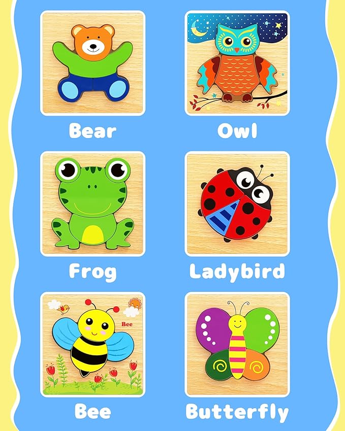 Bekayshad Wooden Puzzles Toddler Toys Gifts for 1 2 3 Year Old Boys Girls, Animal Jigsaw Puzzles Montessori Toys, Learning Educational Christmas Birthday Gifts for Girls Boys Ages 1-3-CubbioJoy