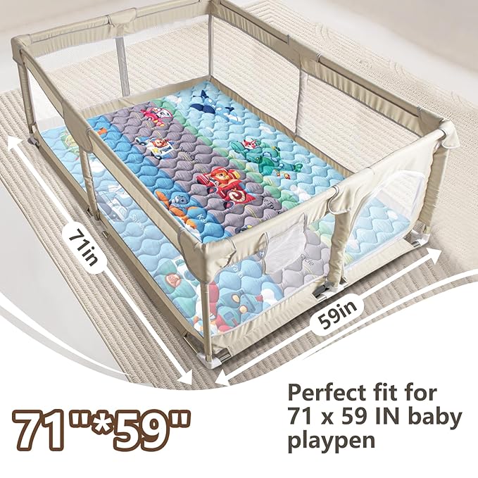 Baby Play Mats for Floor, 71”x59” Upgraded Thickness & Larger Super Soft Playmat for Babies and Toddlers, Foldable Washable, Upgrade Anti-Slip Crawling Mat for Playpen(Vehicles)-CubbioJoy