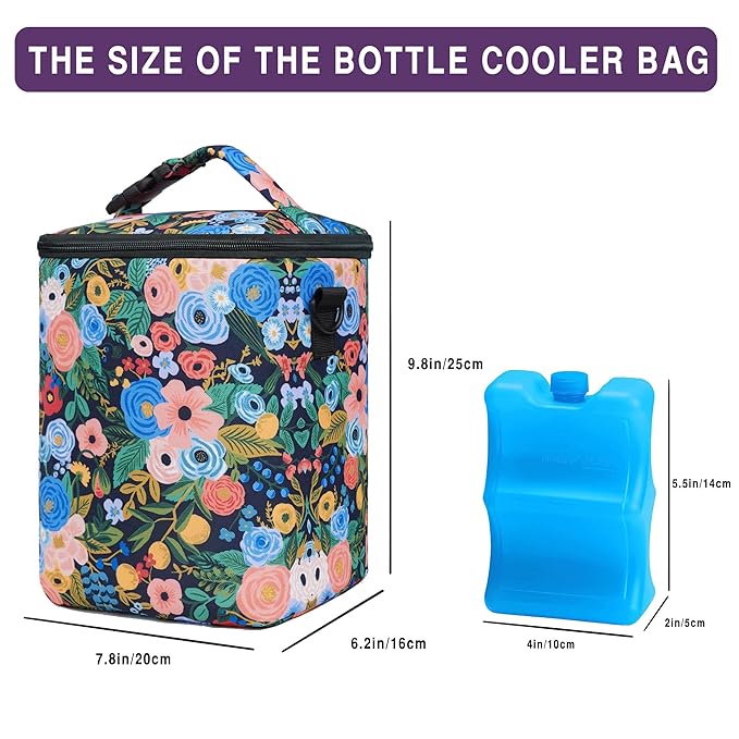Breastmilk Cooler Bag with Ice Pack Fits 4 Baby Bottles Up to 9 Ounce Insulated Baby Bottle Bag Breast Milk Cooler on The Go with Strap Baby Bottle Cooler Bag for Nursing Mom Daycare or Travel-CubbioJoy