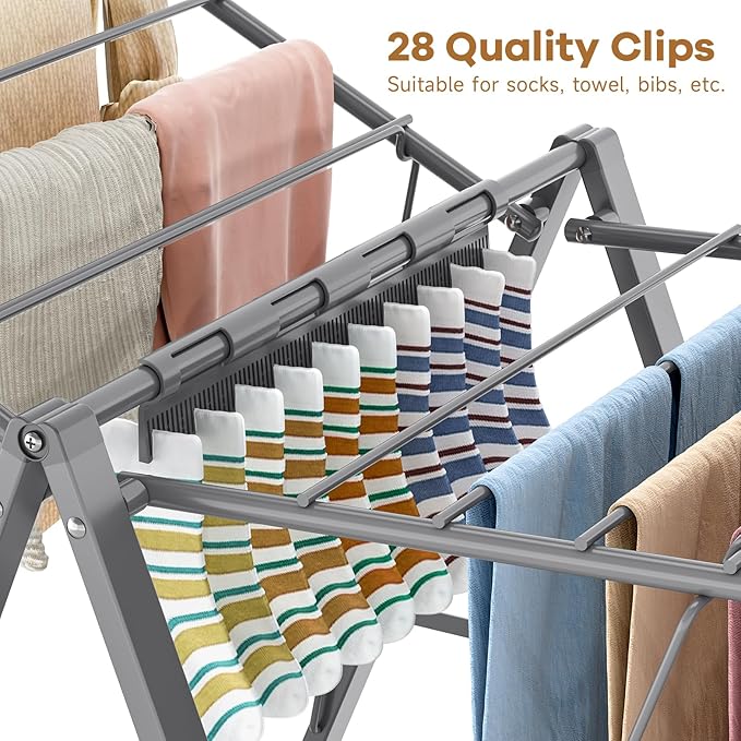 APEXCHASER Clothes Drying Rack Foldable, Metal Laundry Drying Rack Collapsible, Portable Compact Clothes Rack for Sweater Baby Clothes Towel Indoor & Outdoor, Height Adjustable Clothes Airer, Grey-CubbioJoy