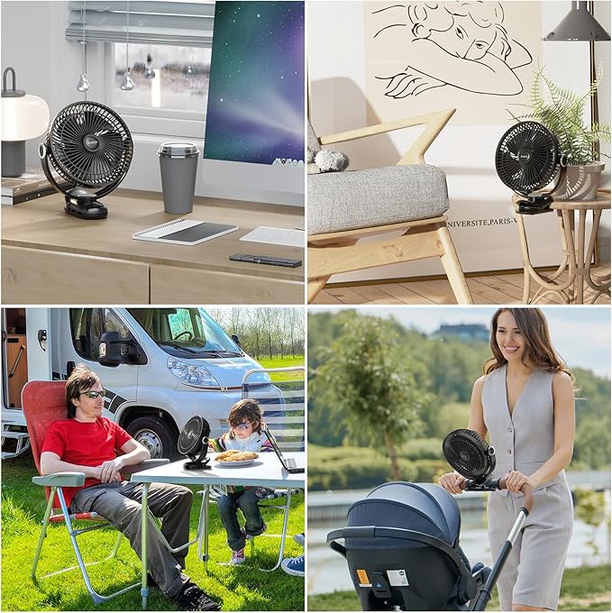 12000mAh Clip on Fan 30H Longest Runtime, 8in Portable Fan Rechargeable, Ultra Quiet with Heavy-Duty Clamp, USB Desk Fans for Golf Cart,Office Desk, Treadmill, Camping, Bedroom-CubbioJoy