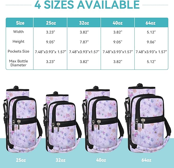 25/32/40/64oz Water Bottle Bag Holder Carrier-Insulated Crossbody Sling Case Sleeve with Strap & Pockets for Men Women Gym Cycling Travel Walking Hiking Camping-CubbioJoy