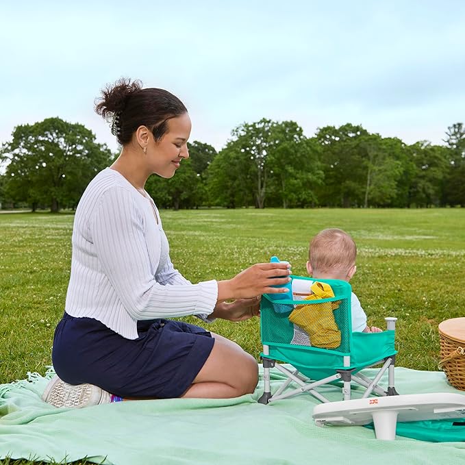 Bright Starts Pop 'N Sit Portable Booster, Indoor/Outdoor Use, Floor Seat with Feeding Tray, Teal, 6 Mos - 3 Yrs-CubbioJoy