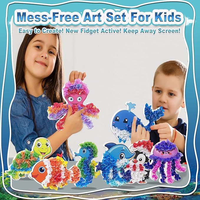 JRD&BS WINL Magical Ocean Animal Poke Art - Dolphin, Jellyfish, Seahorse, Turtle, Octopus | No-Mess Craft Kit for Kids 4-9 | Marine Biology Learning Toy | Creative Gift for Preschoolers-CubbioJoy