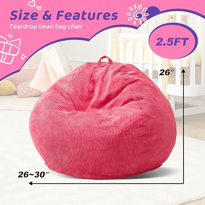 Bean Bag Chairs Teardrop Bean Bag Chair Beanbag Chair with Memory Foam Filled Machine Washable Cover for Living Room, Bedroom (Small,Pink)-CubbioJoy