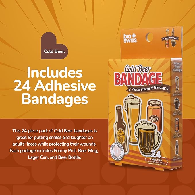 BioSwiss Bandages, Cold Beverage Shaped Self Adhesive Bandage, Latex Free Wound Care, Fun First Aid Kit Supplies for Adults, 24 Count-CubbioJoy