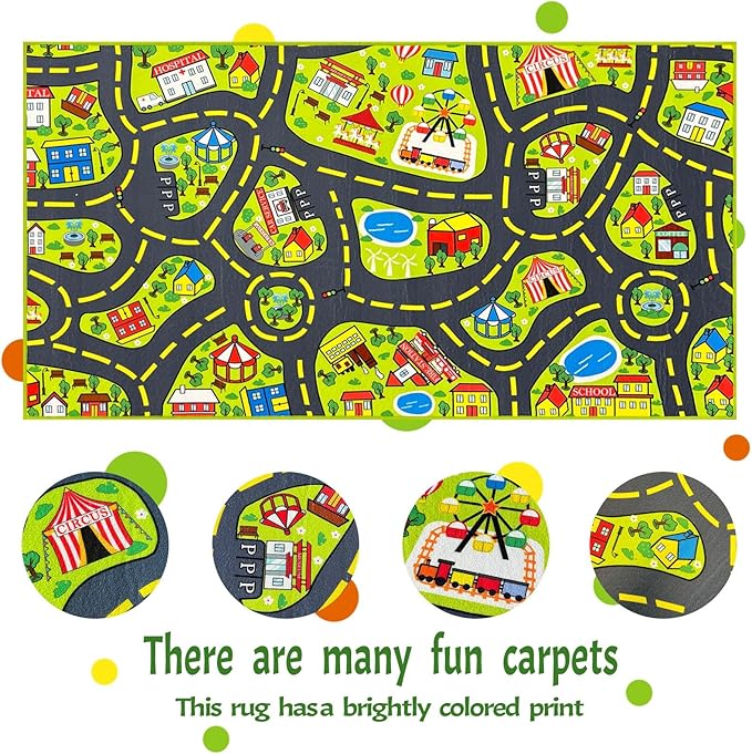 Car Rug 2.6x5 Feet, Car Mat for Kids Race Track Rug Road Play Mat with Roads City Map Design-CubbioJoy