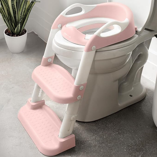 Jool Baby Potty Training Seat with 2 Step Ladder for Toddlers - Soft Cushioned Seat & Splash Guard, Adjustable Height (Pink)-CubbioJoy