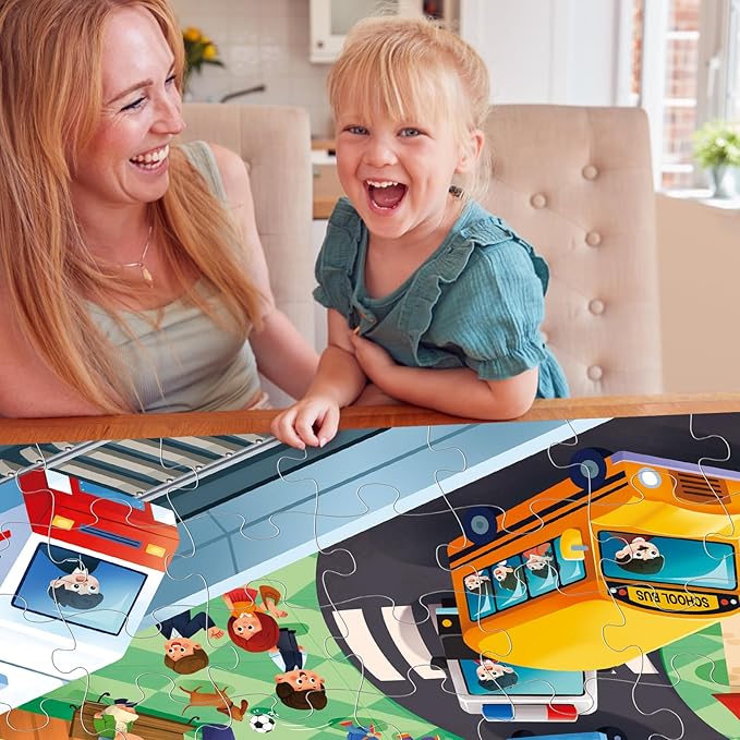 Jumbo Floor Puzzle for Kids,City Transportation Jigsaw Large Puzzles,48 Piece City Life Vehicle Puzzle for Toddler Ages 3-5,Children Learning Preschool Educational Toys,Gift for 4-8 Years Old-CubbioJoy