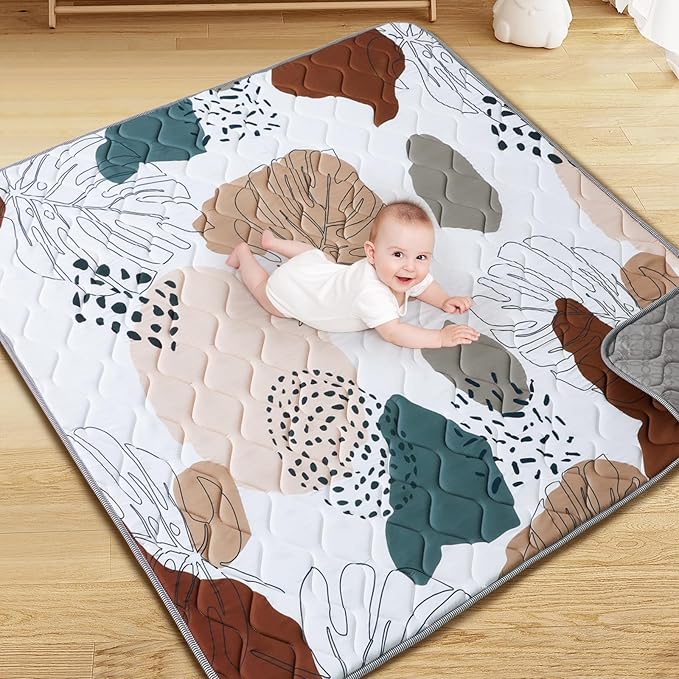 Baby Play Mat - Thicken 71x59 Inch Soft Foam Crawling Mat for Playpen & Floor, Non-Slip Waterproof Activity Playmats for Infants & Toddlers, Portable Foldable & Machine Washable, Boho Design-CubbioJoy