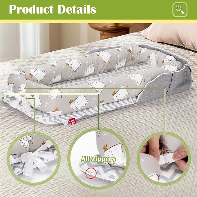 Baby Lounger for Newborn Portable Bag,Baby Lounger Play Mat for Awake-Time,Newborn Babies Essentials Gifts 0-24 Months Home Travel(Elephant Grey)-CubbioJoy