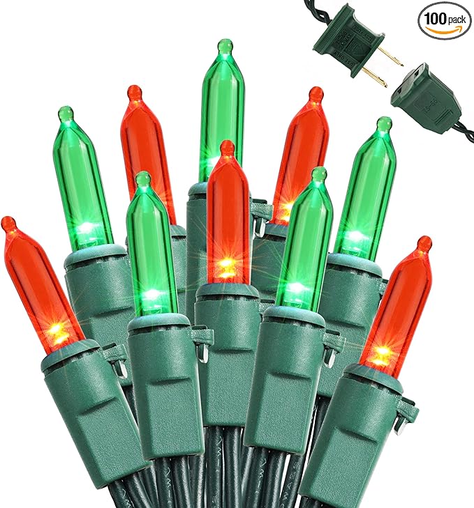 Brizled Red & Green Christmas Lights, 33ft 100 LED Christmas String Lights, 120V UL Certificated Xmas Tree Light Connectable, Mini Xmas Light Set Indoor Outdoor for Holiday Tree Party Home Decor-CubbioJoy