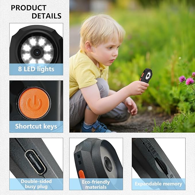 Digital Microscope for Kids, Handheld Microscope with 2.0" IPS Screen,500X,8 Adjustable LEDs,Digital Magnifying Glass for Insect Plant Leaf Observation,Magnifying Glass for Coins Small Fonts-CubbioJoy