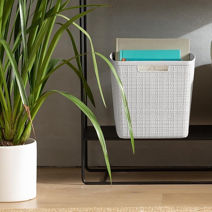 Curver Jute Decorative Plastic Organization and Storage Basket Perfect Bins for Home Office, Closet Shelves, Kitchen Pantry and All Bedroom Essentials, White, Large Cube, Set of 4-CubbioJoy