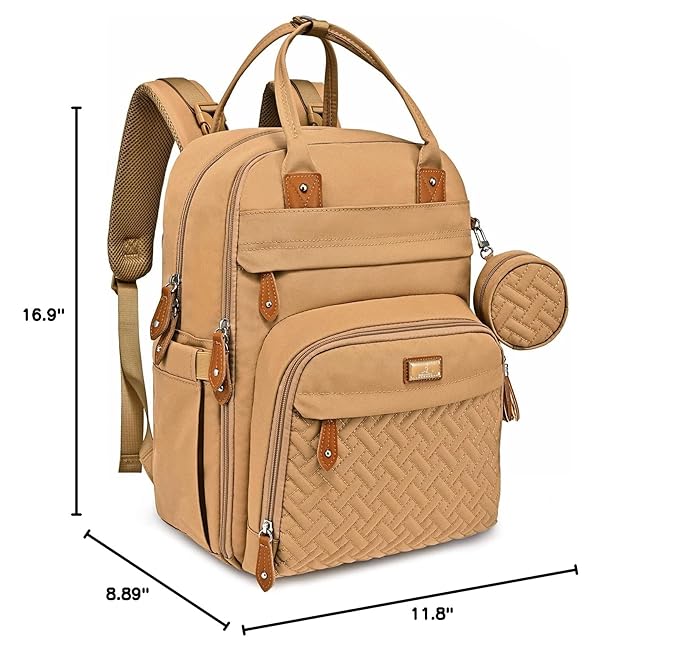 BabbleRoo Diaper Bag Backpack - Baby Essentials Travel Tote - Multi function Waterproof Diaper Bag, Travel Essentials Baby Bag with Changing Pad, Stroller Straps & Pacifier Case - Unisex, Beige-CubbioJoy
