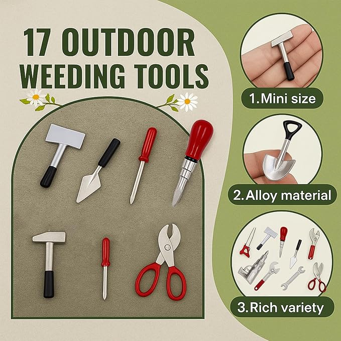 17PCS 1:12 Miniature Doll House Tools Metal Home Repair Multi-Tool Model Set Fun for Party Dollhouse Decoration Accessories Mini Yard Supplies Creative Pretend Toy (Tool)-CubbioJoy