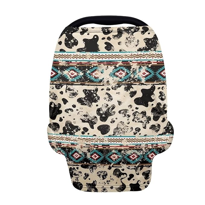 Binienty Aztec Cow Print Nursing Cover for Newborns Girls Boys, Stretchy Breathable Baby Car Seat Covers Infants Canopies-CubbioJoy