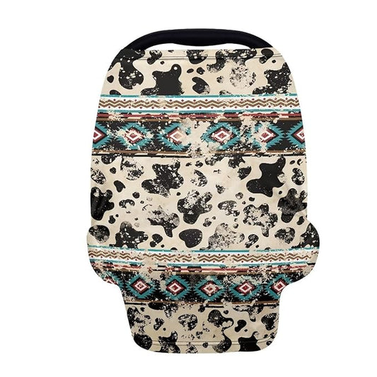 Binienty Aztec Cow Print Nursing Cover for Newborns Girls Boys, Stretchy Breathable Baby Car Seat Covers Infants Canopies-CubbioJoy