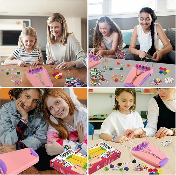 Arts and Crafts for Kids Ages 8-12,Friendship Bracelet Making Kit for Girl,Kids Jewelry Making Kit with 28 Pre-Cut Threads,Christmas Birthday Gifts for Ages 6 7 8 9 10 11 12 Year Old Pink/Purple-CubbioJoy