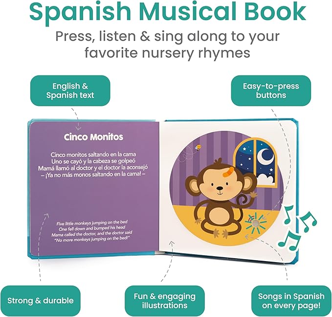 Binibi Spanish Musical Book for Toddlers 1-3 Estrellita ¿Dónde Estás? & Other Nursery Rhymes | Spanish Learning for Kids | Bilingual Children's Sound Book | Libro en español para bebés-CubbioJoy