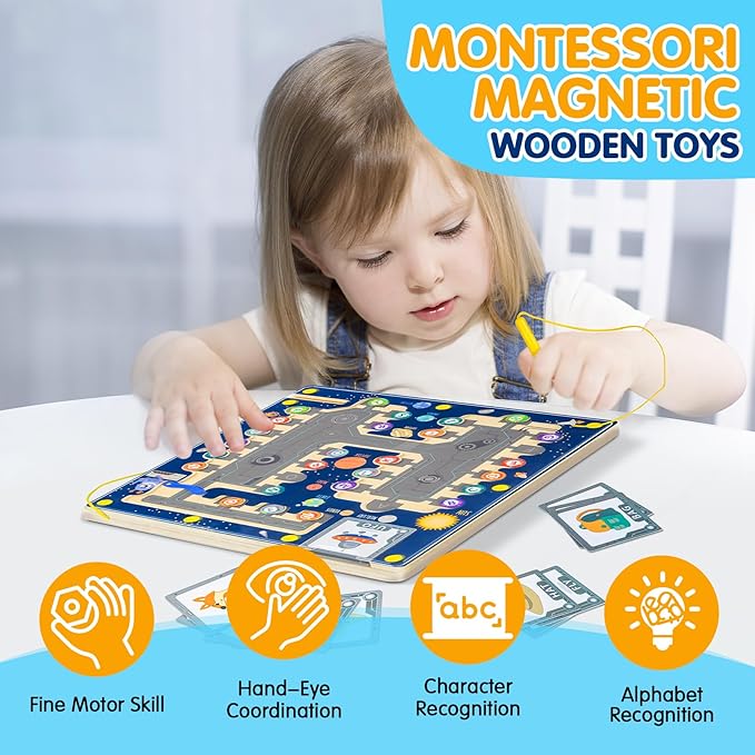 deli Magnetic Alphabet Maze, Wooden Montessori Toys for Tolddlers, Learning Educational Fine Motor Skills Toys for Kids 3 4 5 Year Old Gifts-CubbioJoy