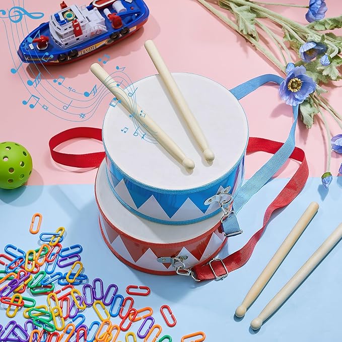 Boao 4 Pcs Kids Drum Set, 8 Inch Toddler Drum Wooden Toy with Adjustable Strap and 4 Drumsticks, Educational Sensory Musical Instrument for Toddlers Kid Baby Boys Girls Gift (Flag)-CubbioJoy
