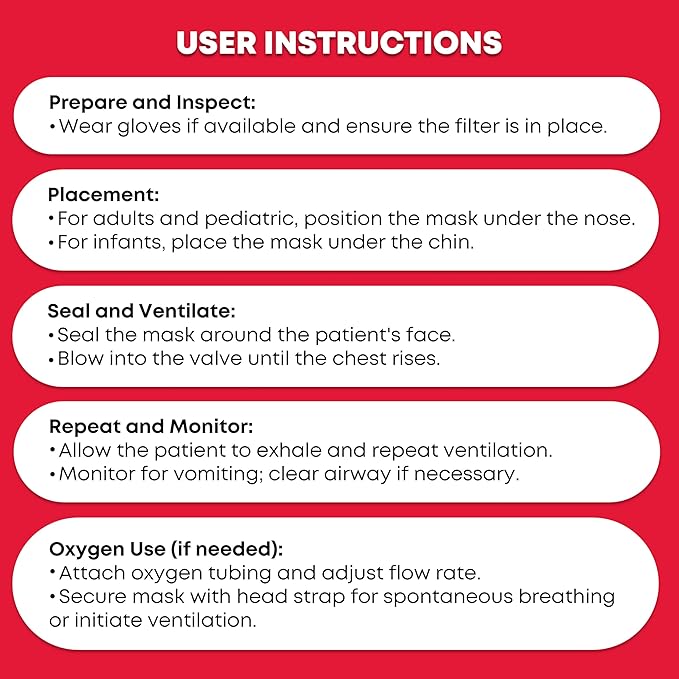 Adult and Infant CPR Mask Combo Kit – Includes 2 CPR Masks with One-Way Valves, Pair of Vinyl Gloves, 2 Alcohol Prep Pads – Portable Emergency CPR Kit – Red-CubbioJoy