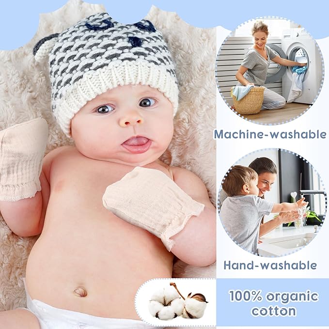 8 Pairs Newborn Baby Muslin Mittens 0-6 Months No Scratch Elastic Wrist Soft Breathable Gloves Bulk Cotton for Infant-CubbioJoy