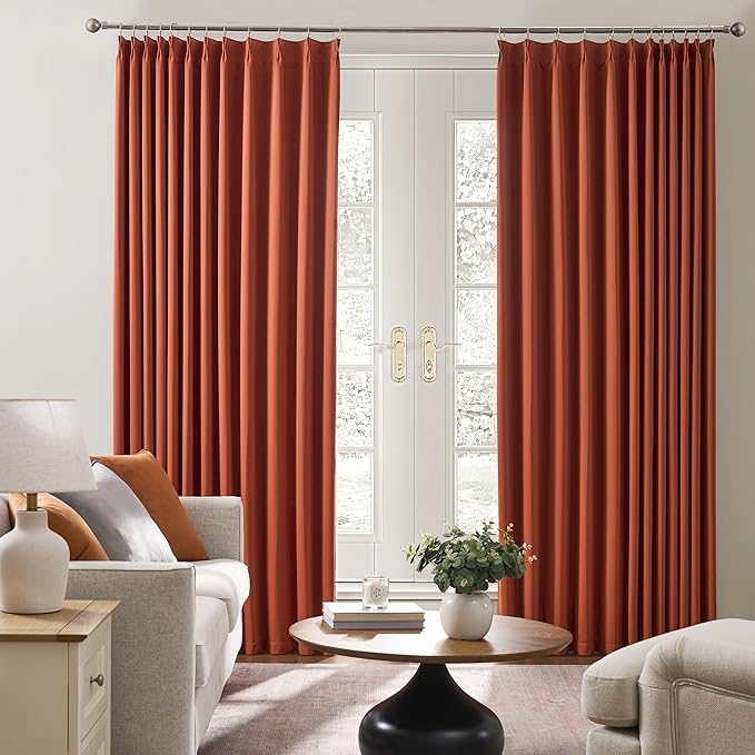 KEQIAOSUOCAI Burnt Orange Window Curtains 63 Inches Long, Block Out Room Darkening Insulated Memory Shape Boho Muted Ochre Orange Curtain for Bedroom 40 Inch Wide Each Panel,Set of 2,Pinch Pleat-CubbioJoy