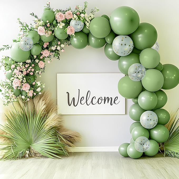 JOYIN 150 Pcs Sage Green Balloons, Different Sizes 18 12 10 5 Inch Sage Green Latex Balloon Arch Kit with Instruction for Birthday Party Graduation Wedding Holiday Decoration-CubbioJoy